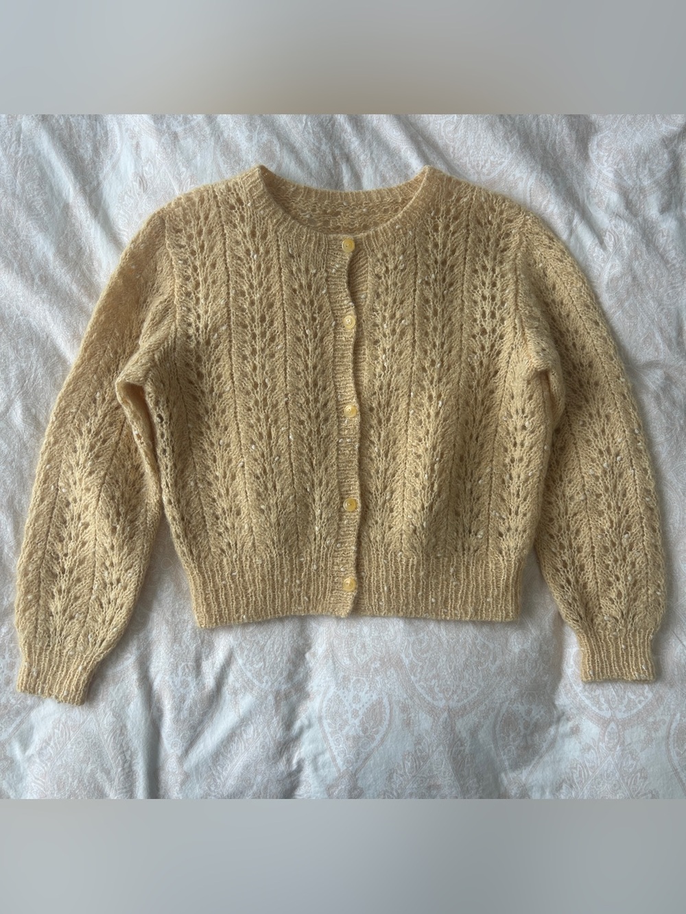 Vintage Creamy Yellow Lace Knit Cardigan